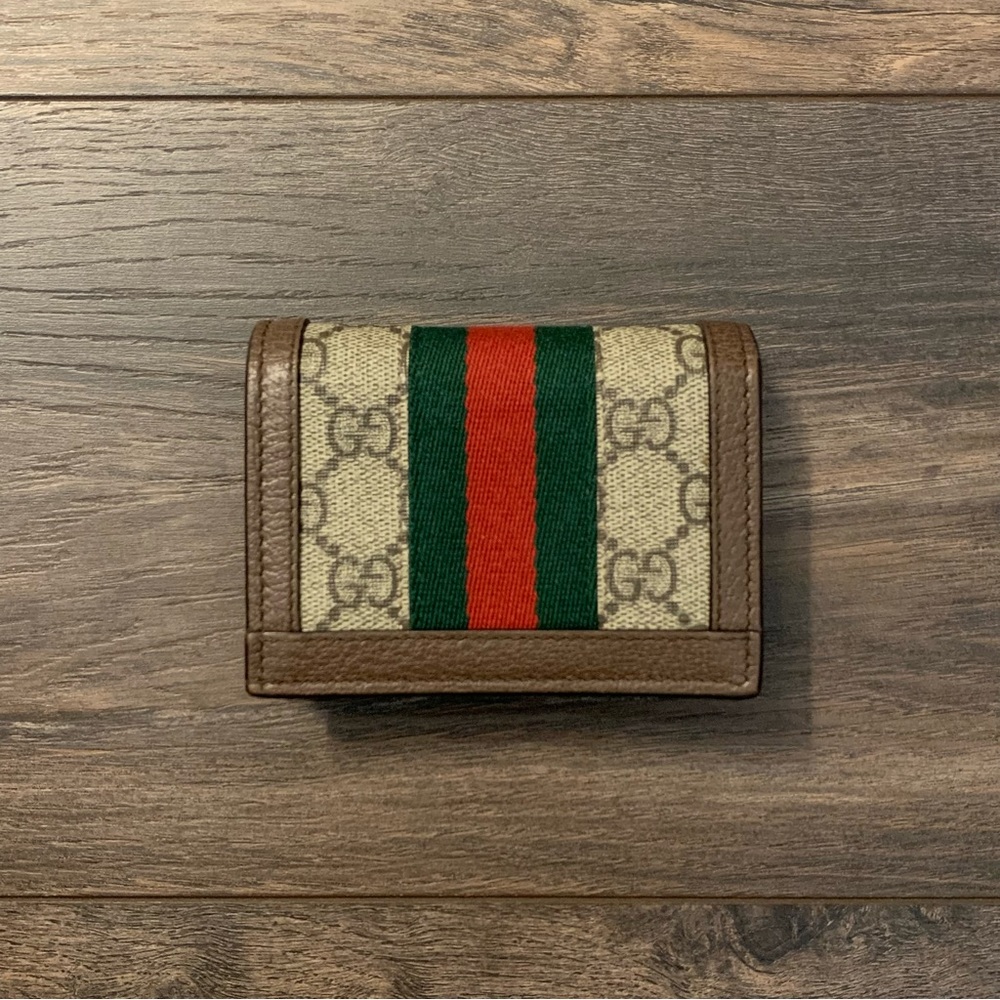 ❌SOLD❌ Gucci Ophidia Beige/Ebony GG Supreme Canvas and Leather Card Wallet - Picture 3 of 14